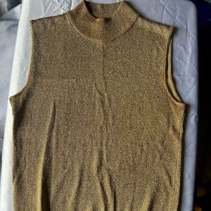 CACH'E WOMEN (SIZE MEDIUM) GOLD SHIMMERING SLEEVELESS SWEATER PREVIOUSLY OWNED